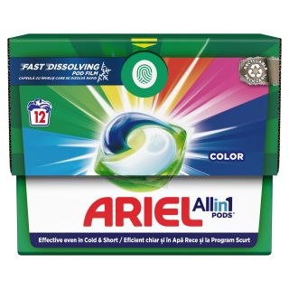ARIEL All in One Pods Color, detergent automat de rufe, capsule, 12 buc