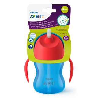 PHILIPS Avent, cana cu pai, flexibil, 9 luni +, albastru/rosu, 200 ml