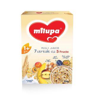 MILUPA Musli Junior 7, cereale, fara lapte, cu 5 fructe, 250 g