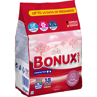 BONUX 3in1 Pure Magnolia, detergent manual de rufe, pudra, 18 spalari, 900 g