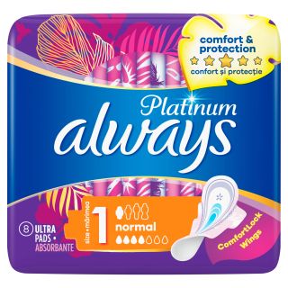 ALWAYS Platinum Normal, absorbante igienice, marime 1, 8 buc