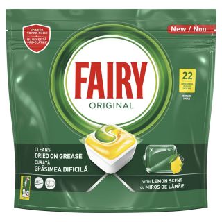 FAIRY All in One Original, detergent de vase, pentru masina de spalat, Yellow, capsule, 22 buc
