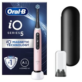 ORAL-B iO5, periuta de dinti electrica, cu Tehnologie Magnetica si Micro-Vibratii, Senzor de presiune Smart, 5 moduri, 1 capat, Trusa de calatorie, Roz