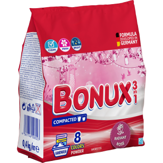 BONUX 3in1 Radiant Rose, detergent manual de rufe, pudra, 8 spalari, 400 g