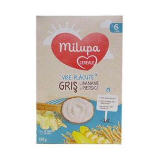 MILUPA Vise placute, gris, cu banane si piersica, 250 g