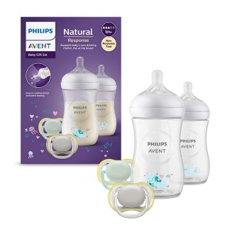 PHILIPS Avent, set cadou 2 x biberoane natural response + 2 suzete, 1 luna+