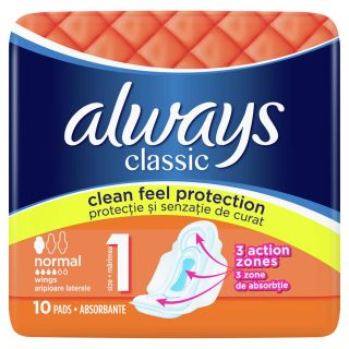 ALWAYS Classic Normal Plus, absorbante igienice, marime 1, 10 buc
