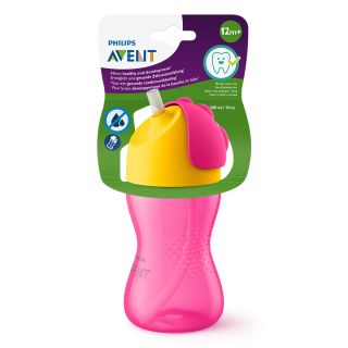 PHILIPS Avent, cana cu pai, flexibil, 12 luni, roz/galben, 200 ml