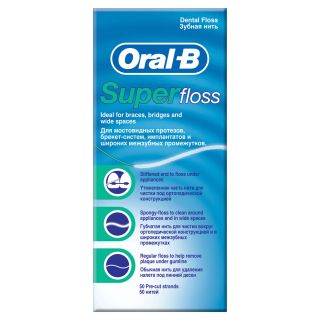ORAL-B Super Floss, matase dentara, 50 m