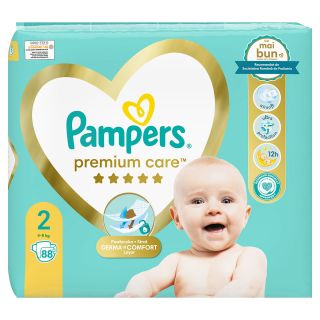 PAMPERS Premium Care, scutece, 4-8 kg, marime 2, Jumbo Pack, 88 buc