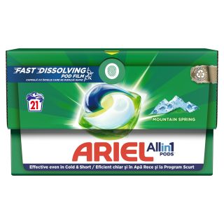 ARIEL All in One Pods Mountain Spring, detergent automat de rufe, capsule, 21 buc