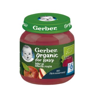 GERBER Bio, piure, mar si sfecla de zahar rosie, 125 g