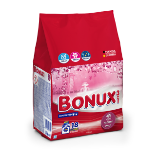 BONUX 3in1 Radiant Rose, detergent automat de rufe, pudra, 18 spalari, 1.17 kg