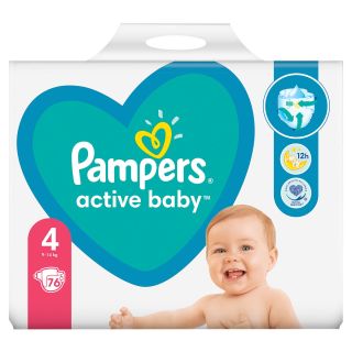 PAMPERS Active Baby, scutece, 9-14 kg, marime 4, Giant Pack, 76 buc