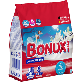 BONUX 3in1 White Lilac, detergent manual de rufe, pudra, 8 spalari, 400 g
