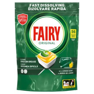 FAIRY All in One Original, detergent de vase, pentru masina de spalat, Yellow, capsule, 56 buc