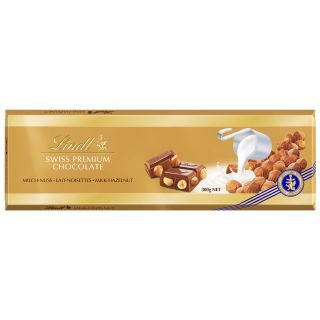 LINDT Gold, tableta de ciocolata, cu lapte si alune de padure, 300 g