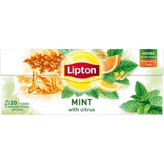 LIPTON Citrice si Menta, ceai, verde, 20 pliculete