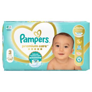 PAMPERS Premium Care, scutece, 6-10 kg, marime 3, Value Pack, 60 buc
