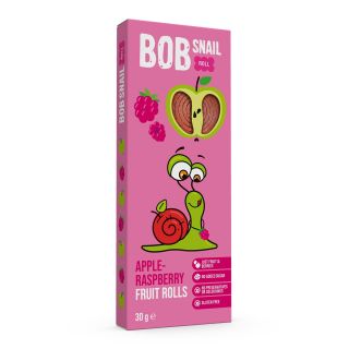 BOB SNAIL Fruit Rolls, Rulou din fructe , gustare din fructe, cu mere si zmeura, 30 g