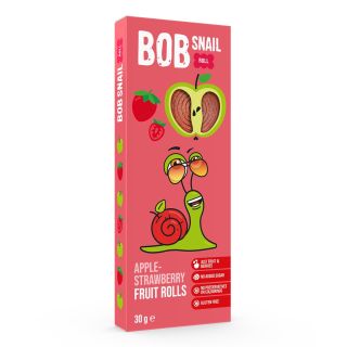 BOB SNAIL Fruit Rolls, gustare din fructe, rulou din fructe, cu mere si capsune, 30g