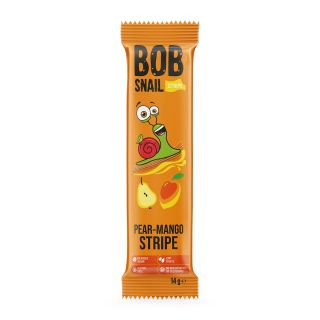BOB SNAIL Stripe, gustare din fructe, cu pere si mango, 14g