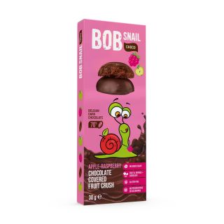 BOB SNAIL Fruit Crush, gustare din fructe, cu ciocolata neagra, cu mere si zmeura, 30g