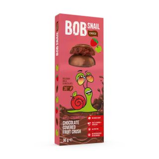 BOB SNAIL Fruit Crush, gustare din fructe, cu ciocolata cu lapte, cu mere si capsune, 30g