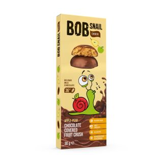 BOB SNAIL Fruit Crush, gustare din fructe, cu ciocolata cu lapte, cu mere si pere, 30g
