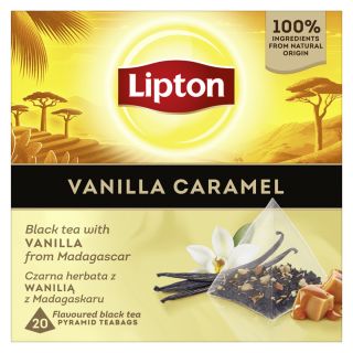 LIPTON Vanilla Caramel, ceai, Negru, 20 pliculete piramidale