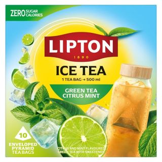 LIPTON Ice Tea, ceai, mix ceai verde, menta si lime, 10 pliculete