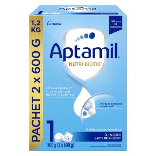APTAMIL Nutri Biotik, formula speciala lapte praf, 0-6 luni, lapte de inceput, 2x600 g