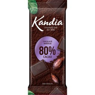 KANDIA Ciocolata amaruie, tableta de ciocolata, 80% cacao, 80 g, 1 buc