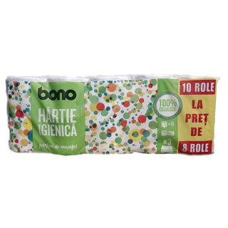 BONO, hartie igienica, parfumata, 3 straturi, 10 role la pret de 8 role