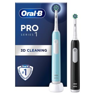 Set ORAL-B PRO1, 2x periuta de dinti electrica, curatare 3D, Negru/Albastru