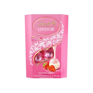 LINDT Lindor, bomboane de ciocolata, alba cu capsuni, 200 g