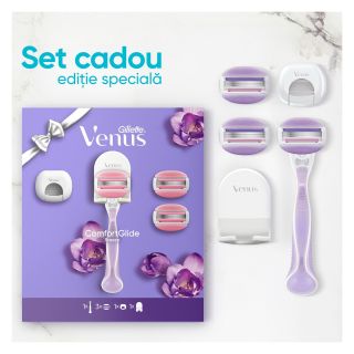 Set cadou GILLETTE Venus Comfort Glide Breeze, maner + 3 rezerve + suport pentru dus