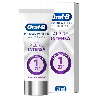 ORAL-B 3DWhite Clinical Radiant White, pasta de dinti, albire intensa, 75 ml