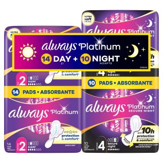 Set ALWAYS Platinum Day + Platinum Night, absorbante zilnice, 14 + 10 buc