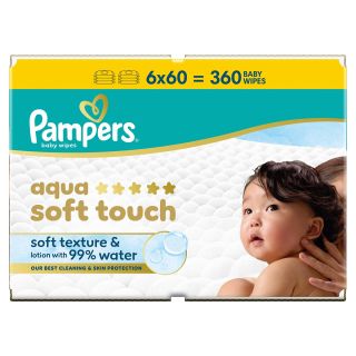 PAMPERS Aqua Soft Touch, servetele umede, textura moale, 99% apa, 360 buc