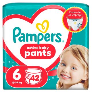 PAMPERS Active Baby Pants, scutece chilotel, 13-19 kg, marime 6, Jumbo Pack, 42 buc