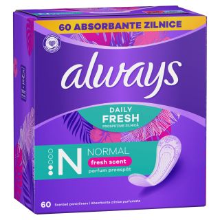 ALWAYS Daily Fresh, absorbante zilnice, normal, parfum proaspat, 60 buc