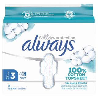 ALWAYS Cotton Protection, absorbante igienice, Night, marimea 3, 8 buc