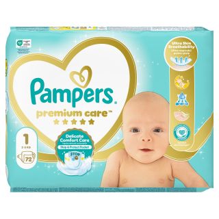 PAMPERS Premium Care, scutece, 2-5 kg, marime 1, Value Pack, 72 buc