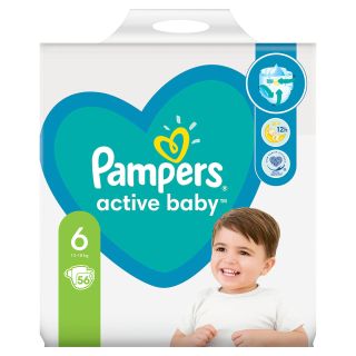 PAMPERS Active Baby, scutece, 13-18 kg, marime 6, Giant Pack, 56 buc
