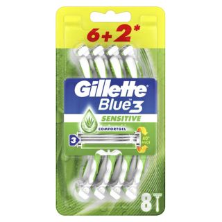 GILLETTE Blue III Sensitive, aparat de ras, 6+2 buc