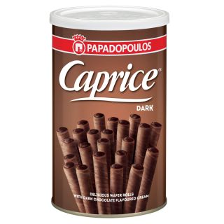 CAPRICE, rulouri, de napolitane crocante umplute cu crema cu aroma de ciocolata neagra (63%), 115 g