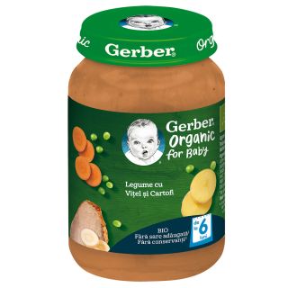 GERBER Bio, piure, legume cu vitel si cartofi, 190 g