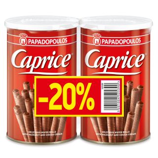 CAPRICE, rulouri, de napolitane cu crema de alune de padure si cacao 2x115 g