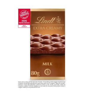 LINDT Extra Creamy, tableta de ciocolata, fina, cu lapte, 80g